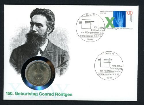 DDR 1995 Numisbrief mit 5 Mark Conrad Röntgen Worbes 239 BU