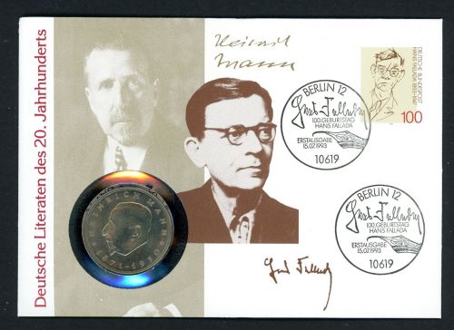 DDR 1993 Numisbrief mit 20 Mark Heinrich Mann Worbes 199 BU