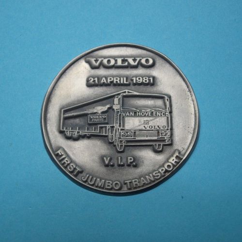 Belgien Medaille VOLVO Truck 1. Jumbo Transport, Blei, im Original-Etui