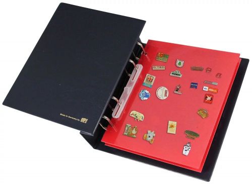 Safe Compact Ringbinder Blau mit 2 roten Samttafeln für 80 Pin's Nr. 7908 Neu