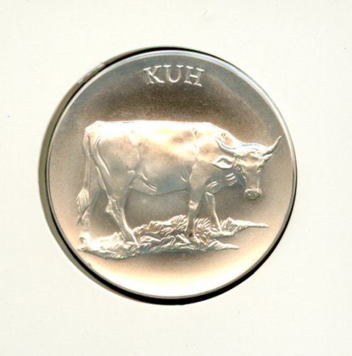 Schweiz Medaillenblatt Tiere der Heimat Kuh Medaille Feinsilber