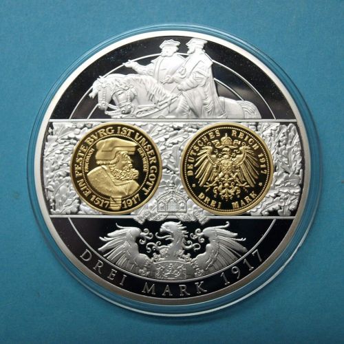 Gigant Prägung mit Nachprägung 3 Mark 1917 Friedrich August III., Cu PP