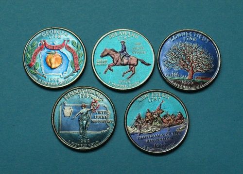 USA 1999 5x Quarter Dollar Bundesstaaten coloriert