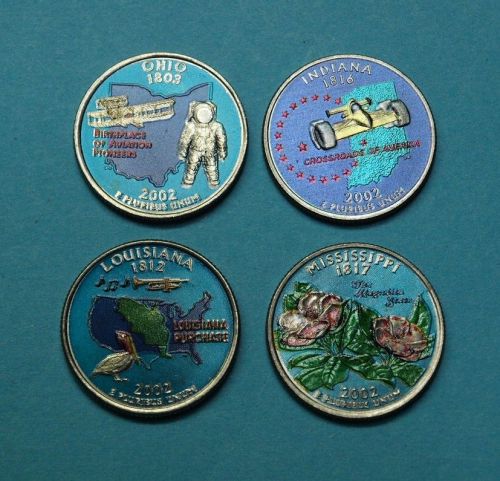 USA 2002 4x Quarter Dollar Bundesstaaten coloriert