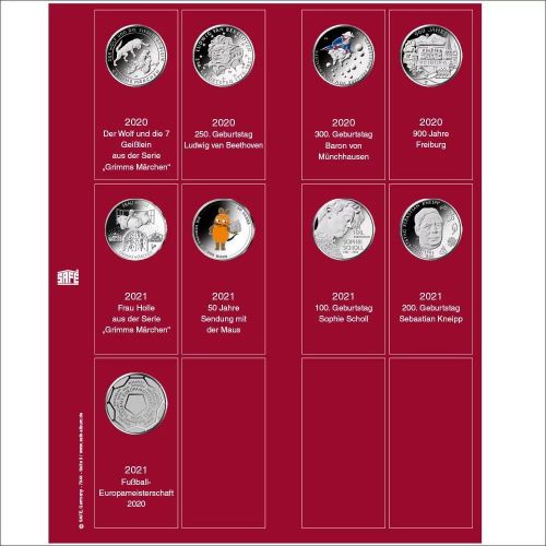 Safe Premium Münzblatt für 20 €-Gedenkmünzen der Jahre 2018/2019 Nr. 7344-2 Neu