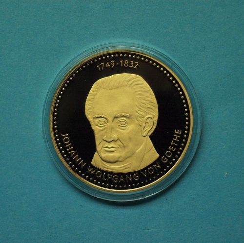 Medaille Johann Wolfgang von Goethe, CuNi 24 Karat vergoldet PP