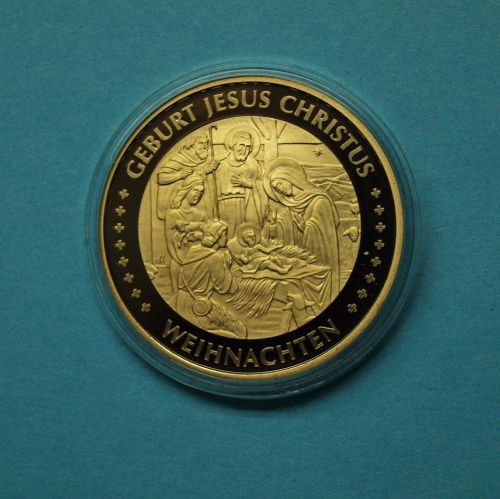 Medaille Geburt Jesus Christus - Weihnachten, CuNi 24 Karat vergoldet PP