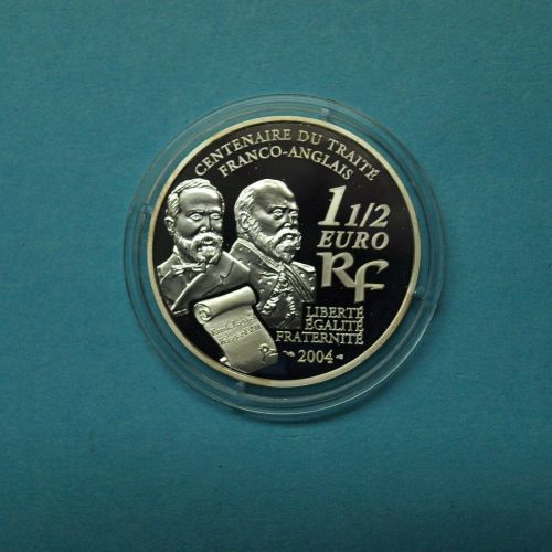 Frankreich 2004 1,5 Euro Entente Cordial Etui Zertifikat, 925er Silber PP
