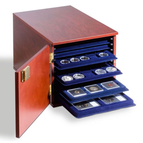 Leuchtturm Münzkabinett für 10 Tableaus im L-Format, mahagonifarben 344974 Neu
