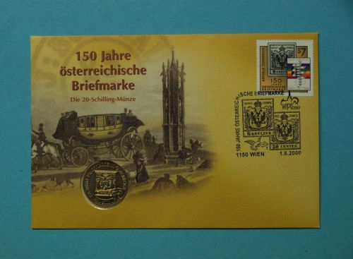 Österreich 2000 Numisbrief mit 20 Schilling 150 J. österr. Briefmarke ST