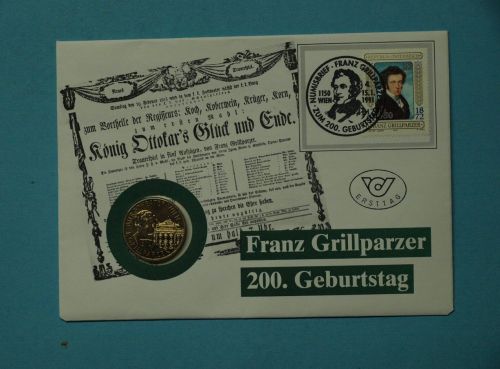Österreich 1991 Numisbrief mit 20 Schilling Grillparzer Geburtstag ST