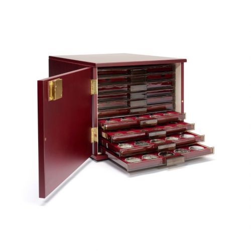 Leuchtturm Münzbox-Kabinett für 10 Standard-Münzboxen, mahagonifarben 301415 Neu