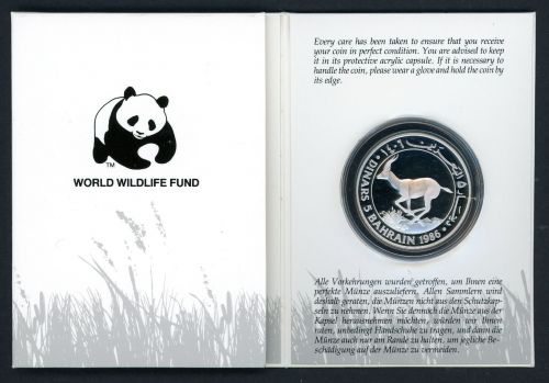 Bahrain 1986 5 Dinars WWF Gazelle im Folder PP