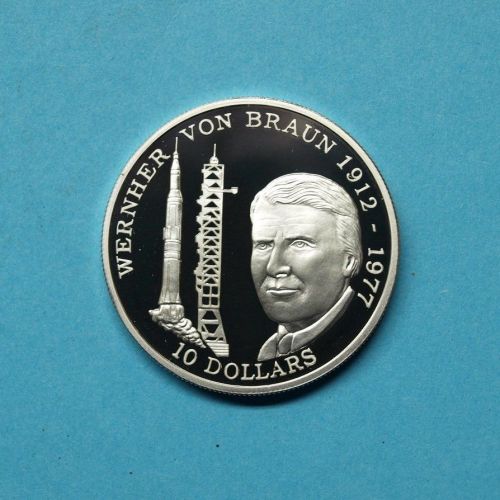Niue 1992 10 Dollars Wernher von Braun, 925er Silber PP