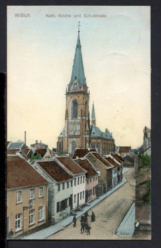 AK Willich Kr. Viersen 1912 Kath. Kirche und Schulstrasse