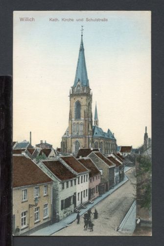AK Willich Kr. Viersen 1914 Kath. Kirche und Schulstrasse