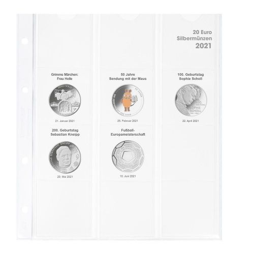 Lindner Karat Vordruckblatt für Deutsche 20 Euro-Münzen (2021) 1520-21 Neu