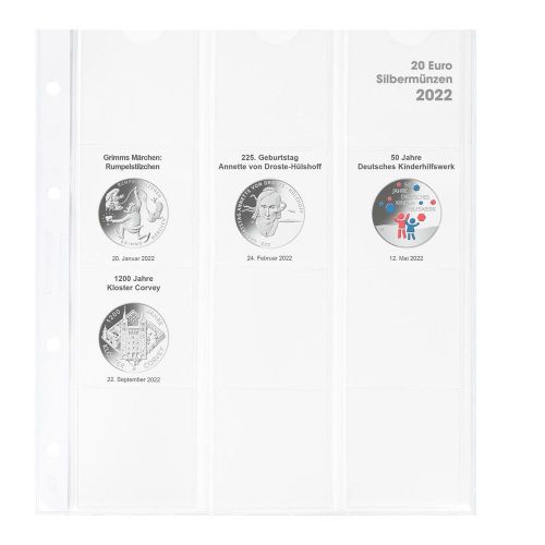 Lindner Karat Vordruckblatt für Deutsche 20 Euro-Münzen (2022) 1520-22 Neu
