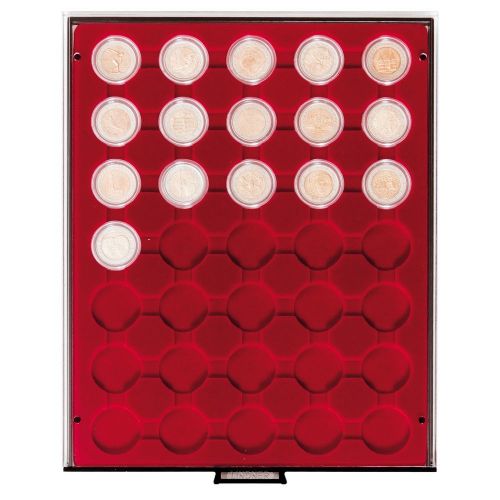 Lindner Münzbox Rauchglas mit 35 Fächer für Münzkapseln mit Außen-Ø32mm 2930 Neu