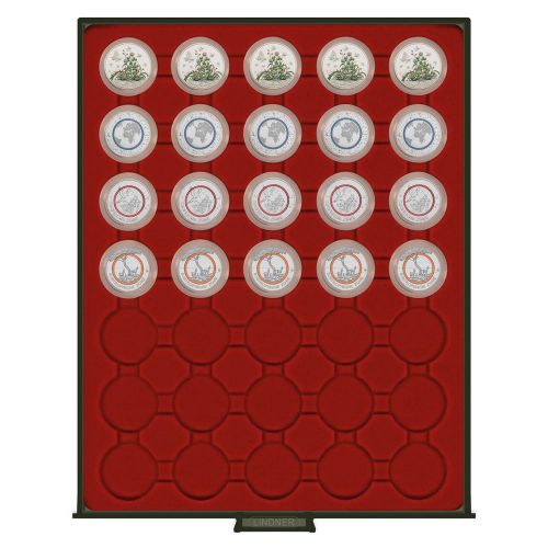 Lindner Münzbox Rauchglas mit 35 Fächer für Münzkapseln mit Außen-Ø34mm 2935 Neu