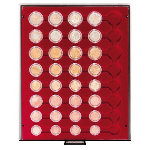 Lindner Münzbox Rauchglas mit 40 Fächern für 5x Euro-Kursmünzensätze 2956 Neu