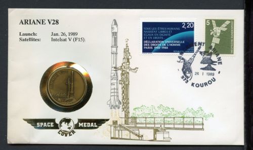Bund 1989 Space Medal-Brief Nr. 25, Ariane V28, Intelsat V
