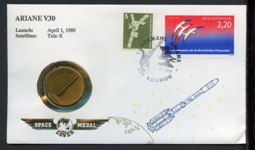 Bund/ Frankreich 1989 Space Medal-Brief Nr. 28, Ariane V30, Tele-X