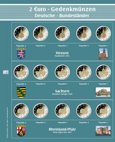 Safe Premium Münzblatt für 2€-Münzen "Bundesländer" Nr. 7345-4 Neu