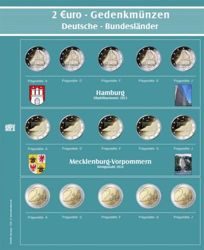 Safe Premium Münzblatt für 2€-Münzen "Bundesländer" Nr. 7345-8 Neu