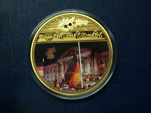 Medaille Gigant Wiedervereinigung 1990, Farbdruck + Swarowski PP