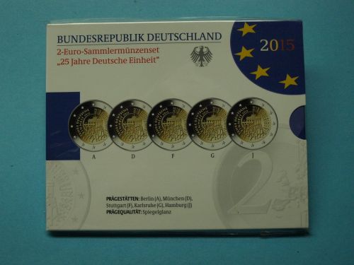 Bund 2015 2 Euro Sammler Set "25 Jahre Deutsche Einheit" A,D,F,G,J PP