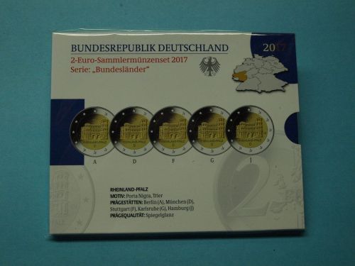Bund 2017 2 Euro Sammler Set Bundesländer "Rheinland -Pfalz" A,D,F,G,J PP