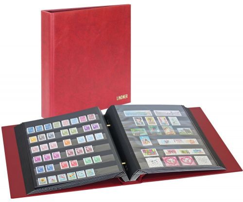 Lindner Briefmarkenalbum mit Schraubmechanik Rot inkl. 10 Einsteckblättern Neu