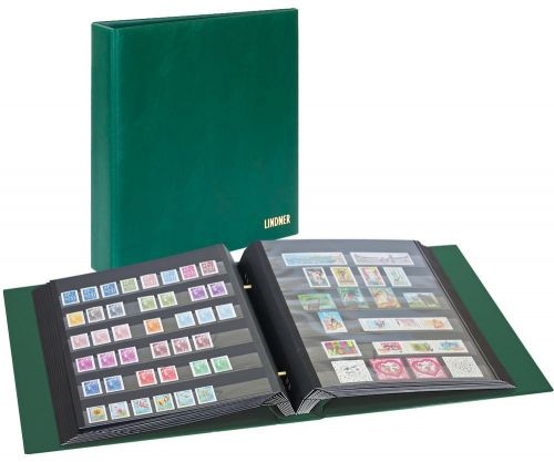 Lindner Briefmarkenalbum mit Schraubmechanik Grün inkl. 10 Einsteckblättern Neu