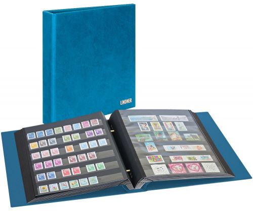 Lindner Briefmarkenalbum mit Schraubmechanik Blau inkl. 10 Einsteckblättern Neu