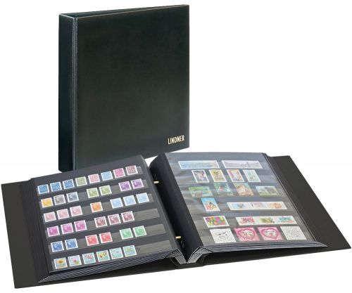Lindner Briefmarkenalbum mit Schraubmechanik Schwarz + 10 Einsteckblättern Neu