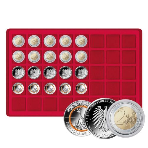 Lindner Münztableau für 40 Münzen bis 34 mm Ø - Rot 2329-40 Neu