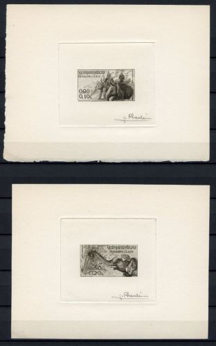 Laos MiNr. 74-80 postfrisch Freimarken Elefanten Entwürfe mit Autogramm