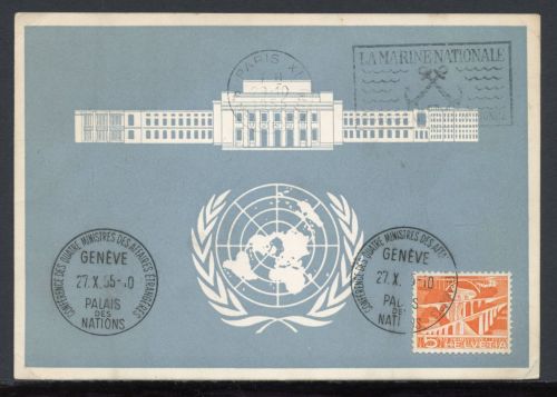 UNO Genf Blaue Karte gebraucht vom 27.10.1955 Palais des Nations!!!