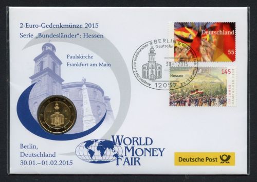 Bund 2015 Numisbrief 2 Euro Paulskirche Hessen "D" ST