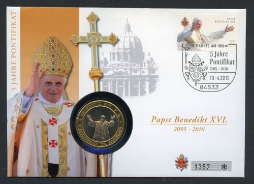 Bund 2010 Numisbrief Medaille Papst Benedikt XVI. 5 Jahre Pontifikat ST