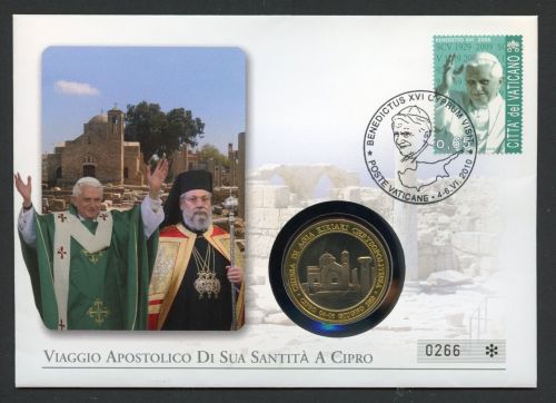 Vatikan 2010 Numisbrief Medaille Papst Benedikt XVI. Besuch Zypern ST