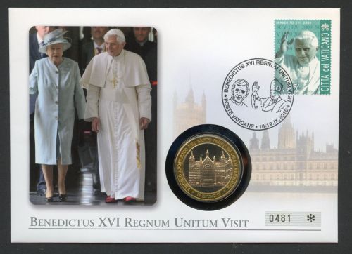 Vatikan 2010 Numisbrief Medaille Papst Benedikt XVI Besuch bei der Queen