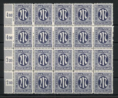Bi-Zone MiNr. 34 postfrisch 20er Bogenteil quer gefaltet