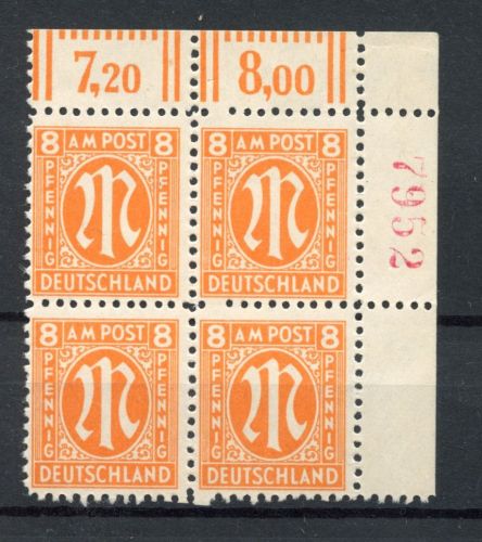 Bi-Zone MiNr. 21 Az r4 postfrisch als 4er Block Eckrand Fotobefund Wehner