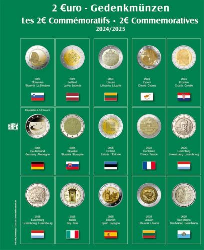 Safe Premium Münzblatt für 2€-Münzen des Jahres 2024/2025 Nr. 7341-38 Neu