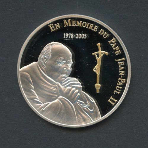 Kongo Kinshasa 2005 10 Francs Papst Johannes Paul II., 925er Silber PP