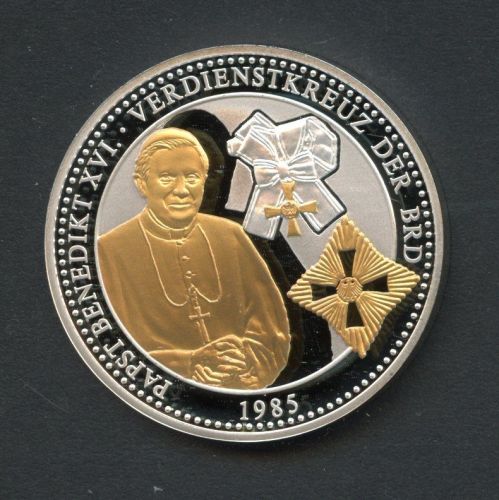 1985 Medaille Papst Benedikt XVI. Verdienstkreuz der BRD teilvergoldet PP