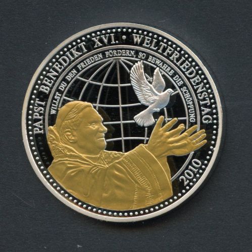 2010 Medaille Papst Benedikt XVI. Weltfriedenstag teilvergoldet PP