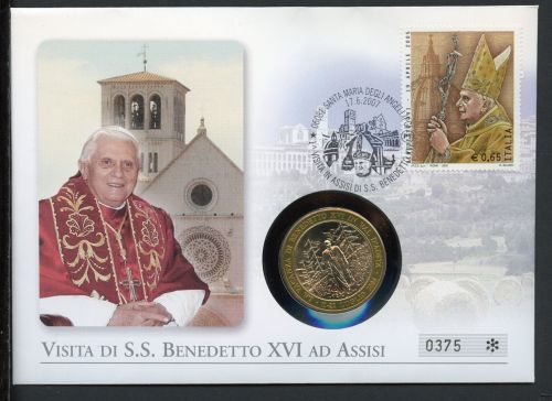 Italien Numisbrief 2007 Medaille Papst Benedikt XVI. Besuch in Assisi